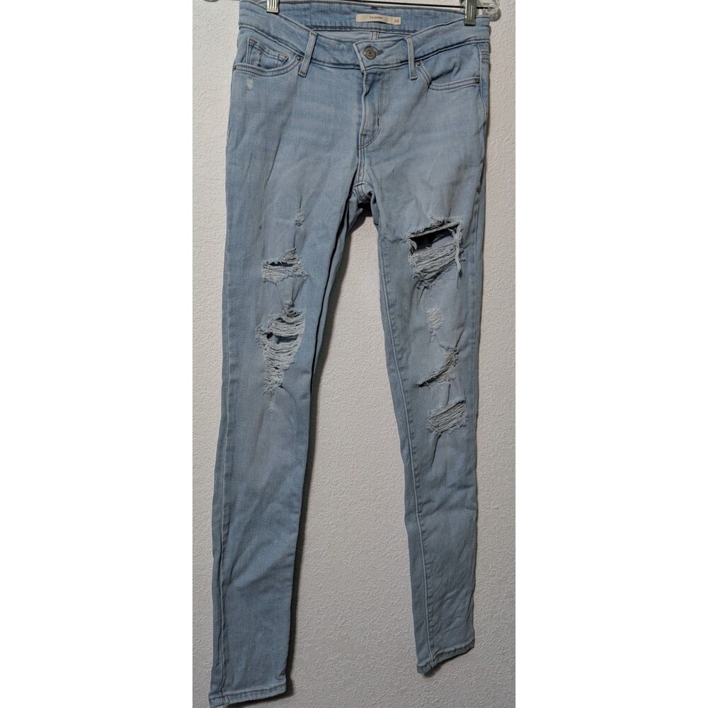 Levis 711 jeans womens size 26 (30x28) skinny distressed stretch blue (633)
